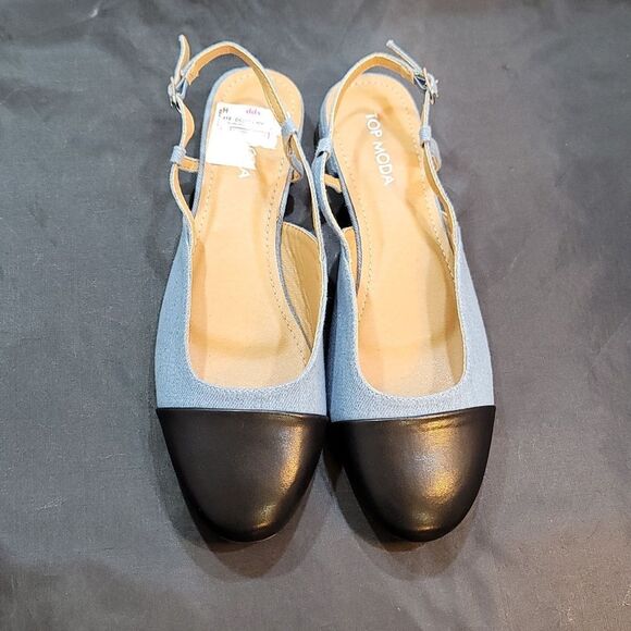 BRAND NEW TOP MODA SLINGBACK LOW BLOCK-HEEL ADJUSTABLE BUCKLE SHOE - Picture 2 of 14